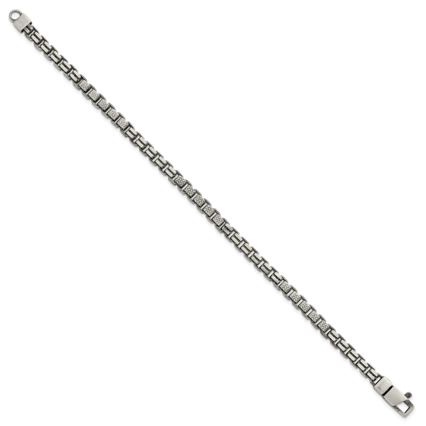 Sterling Silver Black Ruthenium-plated Brushed and Textured Fancy Box Chain Mens  8.5 inch Bracelet