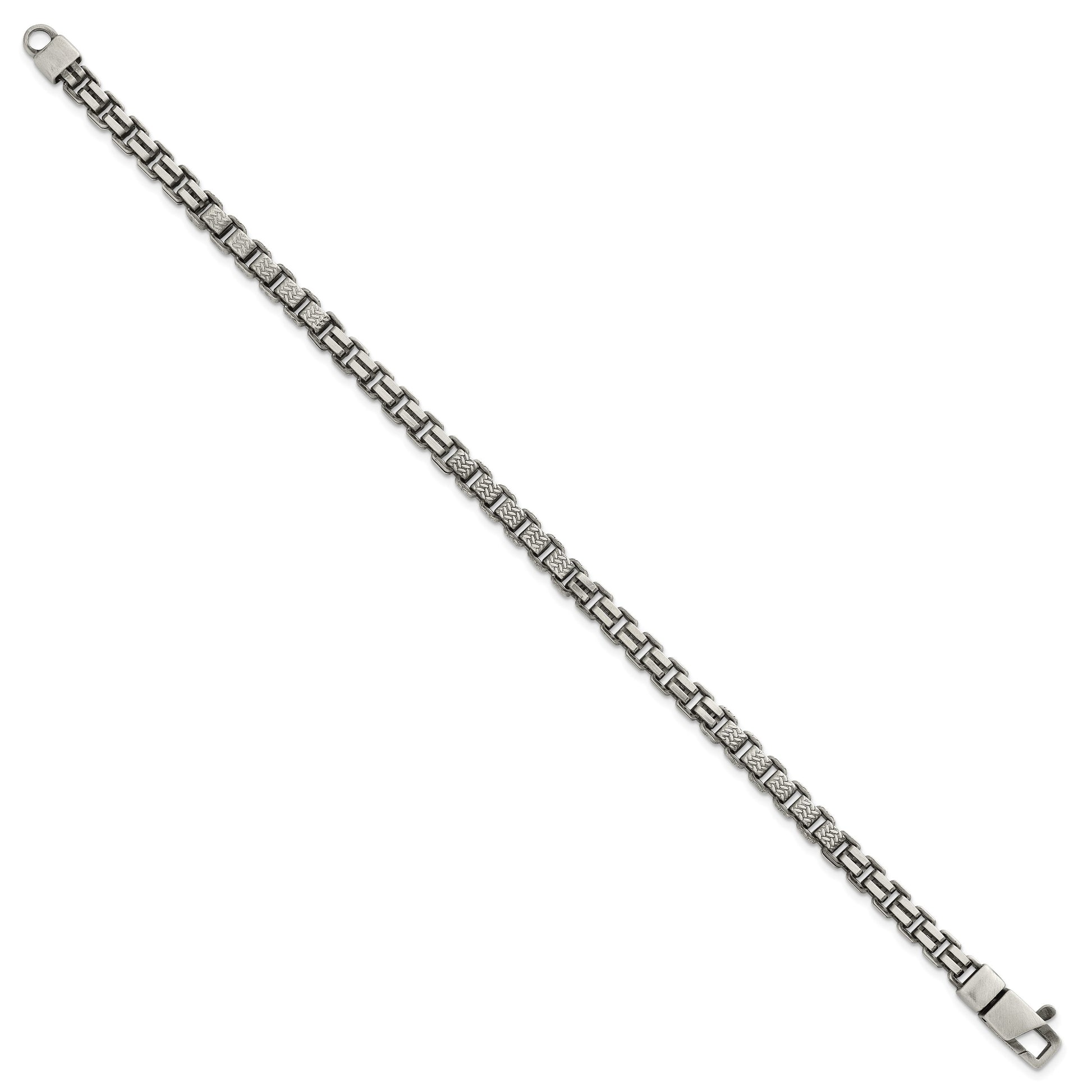 Sterling Silver Black Ruthenium-plated Brushed and Textured Fancy Box Chain Mens  8.5 inch Bracelet