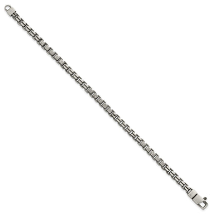 Sterling Silver Black Ruthenium-plated Brushed and Textured Fancy Box Chain Mens  8.5 inch Bracelet