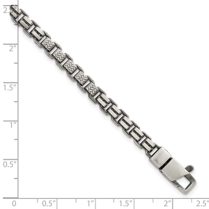 Sterling Silver Black Ruthenium-plated Brushed and Textured Fancy Box Chain Mens  8.5 inch Bracelet
