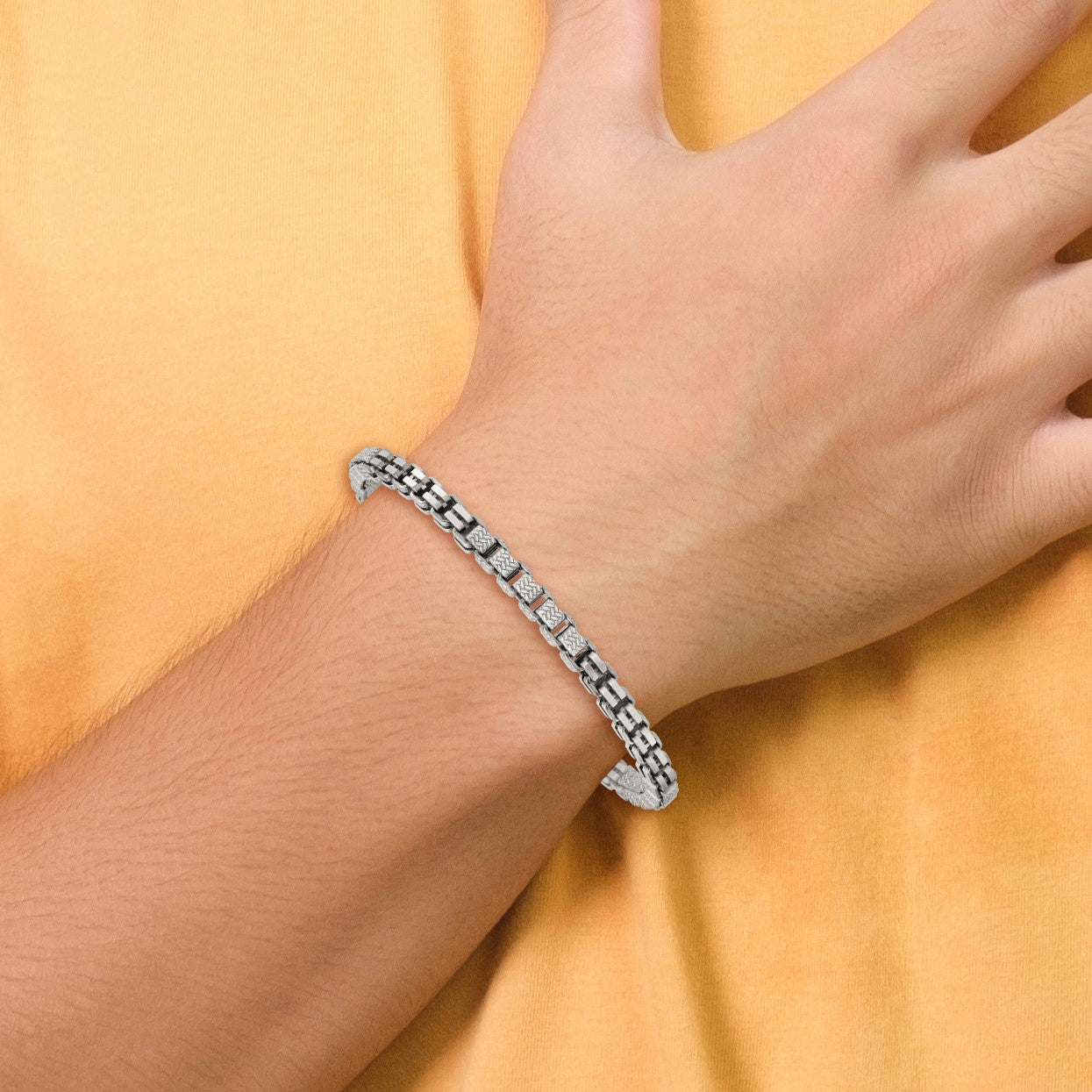 Sterling Silver Black Ruthenium-plated Brushed and Textured Fancy Box Chain Mens  8.5 inch Bracelet