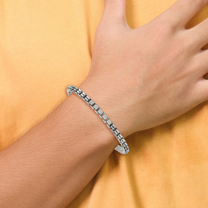 Sterling Silver Black Ruthenium-plated Brushed and Textured Fancy Box Chain Mens  8.5 inch Bracelet