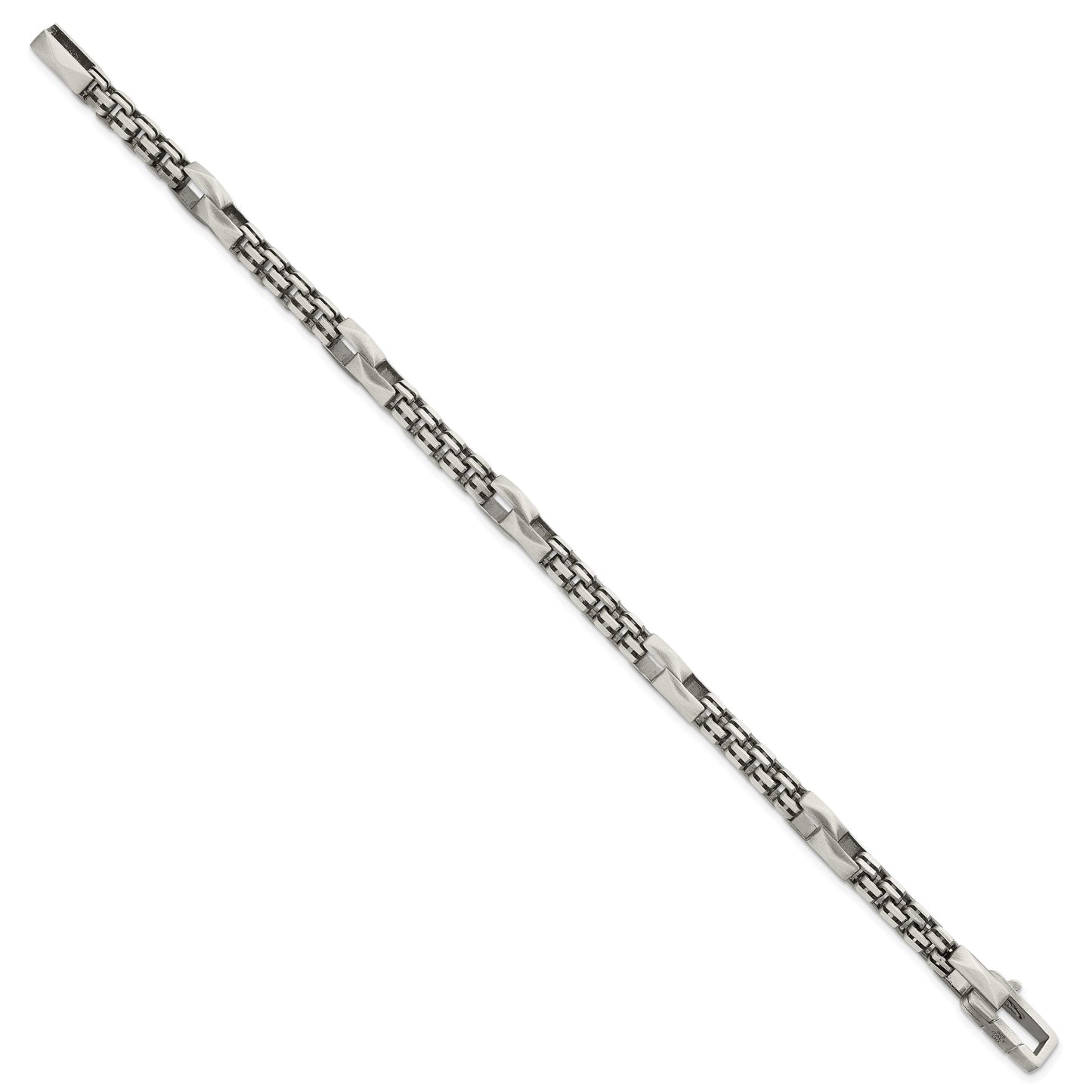 Sterling Silver Black Ruthenium-plated Brushed Fancy Box Chain Mens 8.5 inch Bracelet
