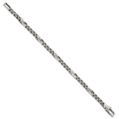 Sterling Silver Black Ruthenium-plated Brushed Fancy Box Chain Mens 8.5 inch Bracelet