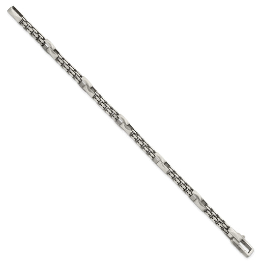 Sterling Silver Black Ruthenium-plated Brushed Fancy Box Chain Mens 8.5 inch Bracelet