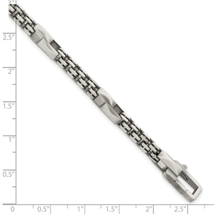 Sterling Silver Black Ruthenium-plated Brushed Fancy Box Chain Mens 8.5 inch Bracelet