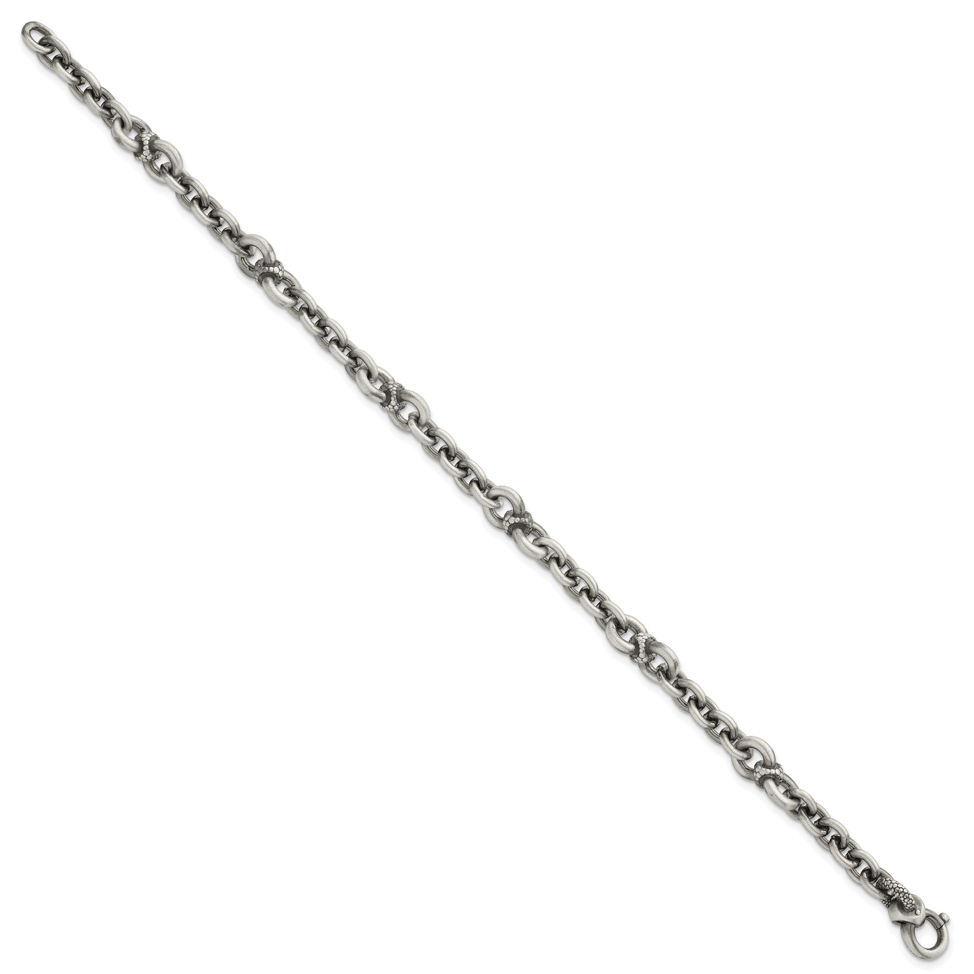 Sterling Silver Black Ruthenium-plated Brushed and Textured Fancy Cable Link Mens 8.5 inch Bracelet