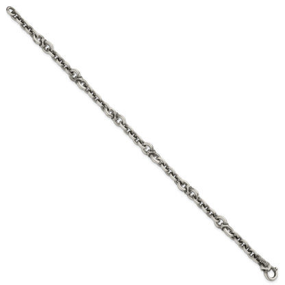 Sterling Silver Black Ruthenium-plated Brushed and Textured Fancy Cable Link Mens 8.5 inch Bracelet