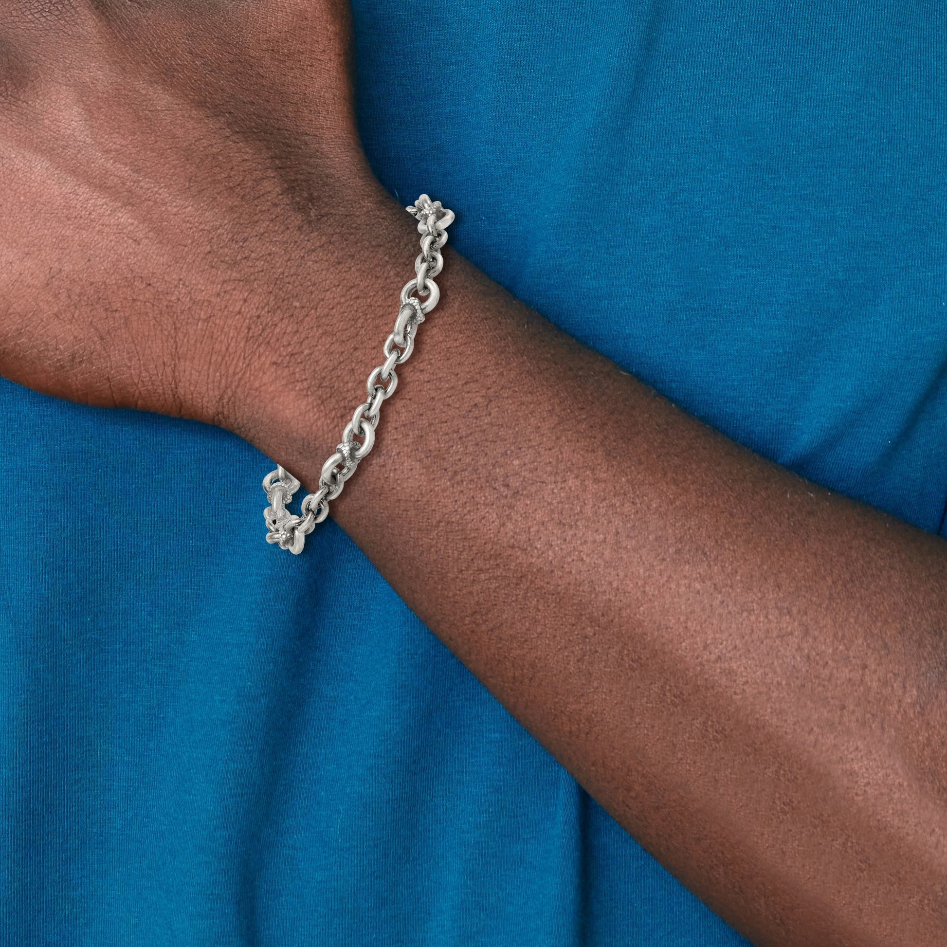 Sterling Silver Black Ruthenium-plated Brushed and Textured Fancy Cable Link Mens 8.5 inch Bracelet