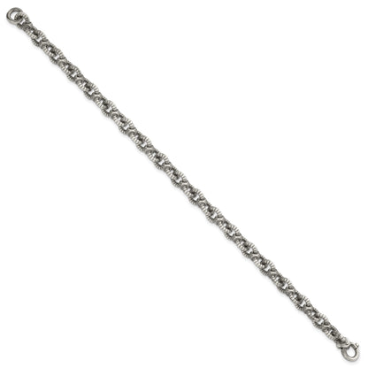 Sterling Silver Black Ruthenium-plated Brushed Fancy Textured Cable Link Mens 8.5 inch Bracelet
