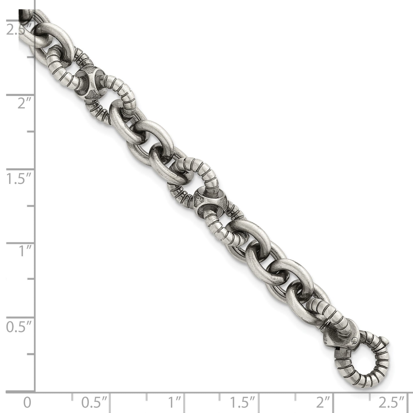 Sterling Silver Black Ruthenium-plated Brushed and Textured Fancy Link Mens 8.25 inch Bracelet
