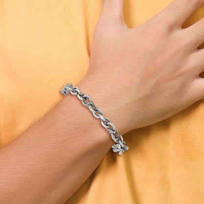 Sterling Silver Black Ruthenium-plated Brushed and Textured Fancy Link Mens 8.25 inch Bracelet