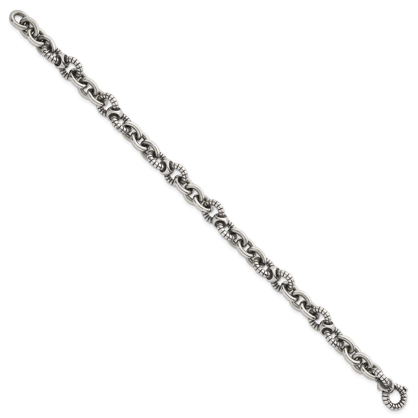 Sterling Silver Oxidized Polished and Textured Round Fancy Cable Link Mens 8.25 inch Bracelet