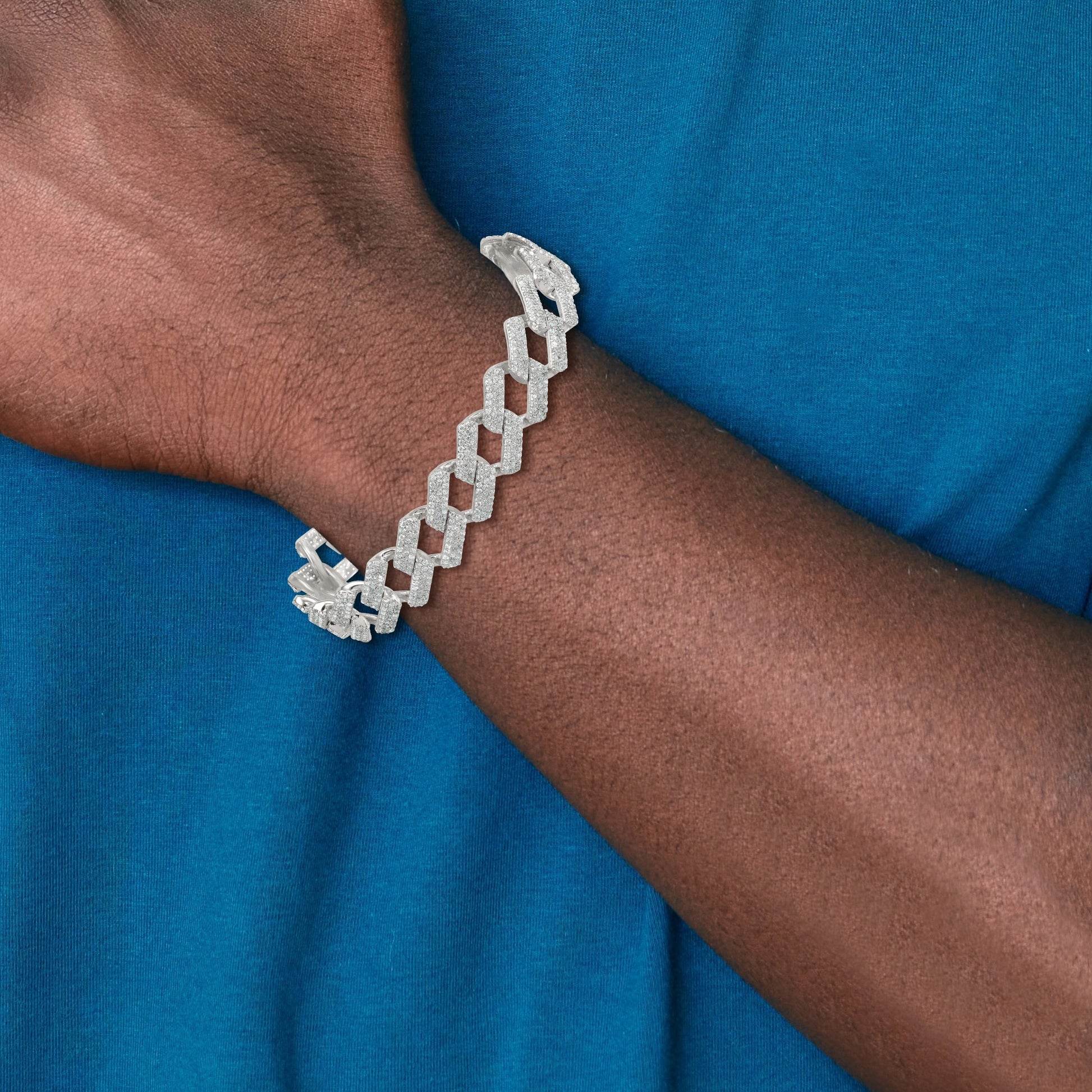 Sterling Silver Polished Fancy CZ Curb Link 8.5 Inch Mens Bracelet