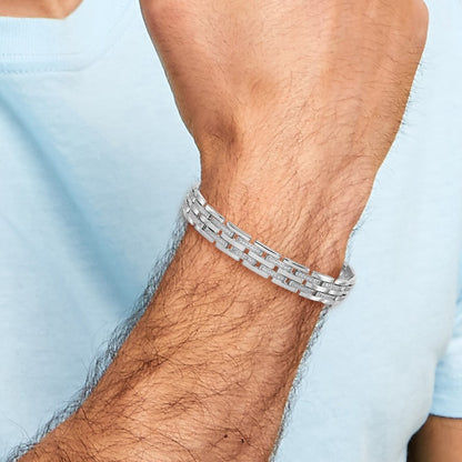Sterling Silver Rhodium-plated Polished CZ Link 8.75 Inch Men's Bracelet