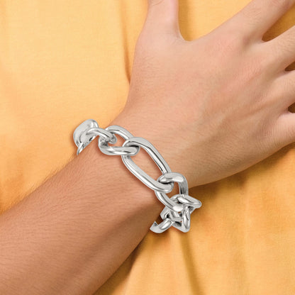 Sterling Silver Polished 17.0mm Figaro Curb 8 Inch Mens Bracelet