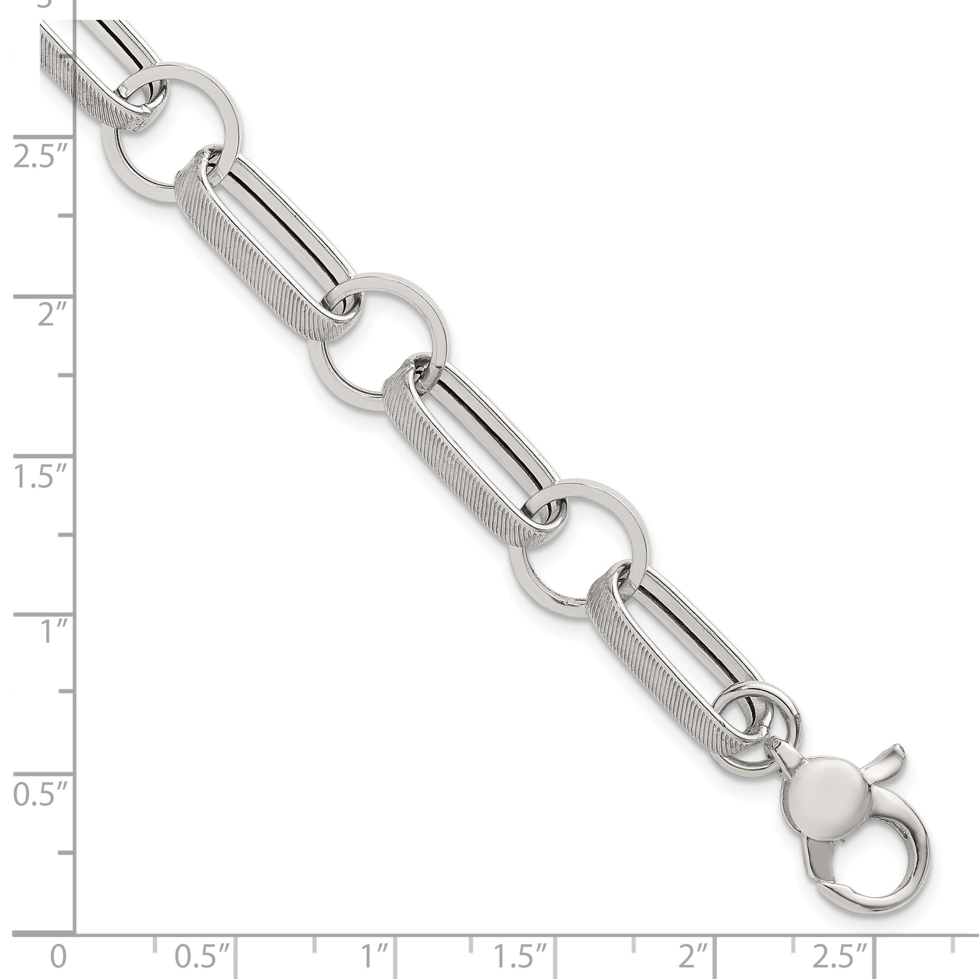 Sterling Silver Polished and Textured Oval and Round Link 7.5 inch with 1 inch Extender Bracelet