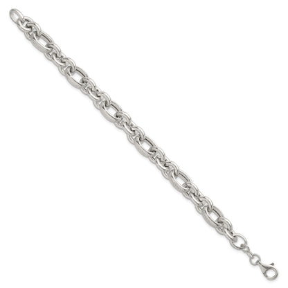 Sterling Silver Polished and Greek Key Links 7.5 inch Bracelet