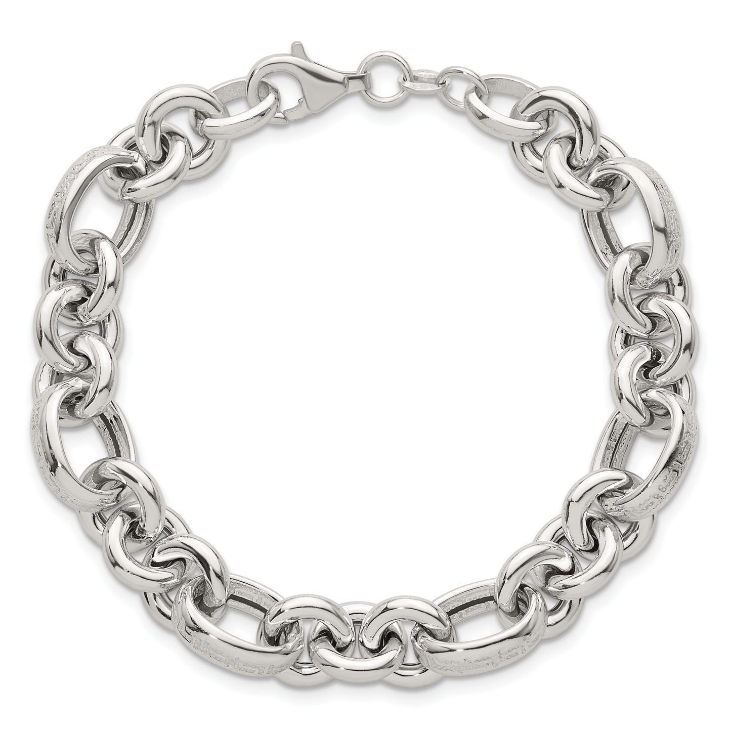 Sterling Silver Polished and Greek Key Links 7.5 inch Bracelet