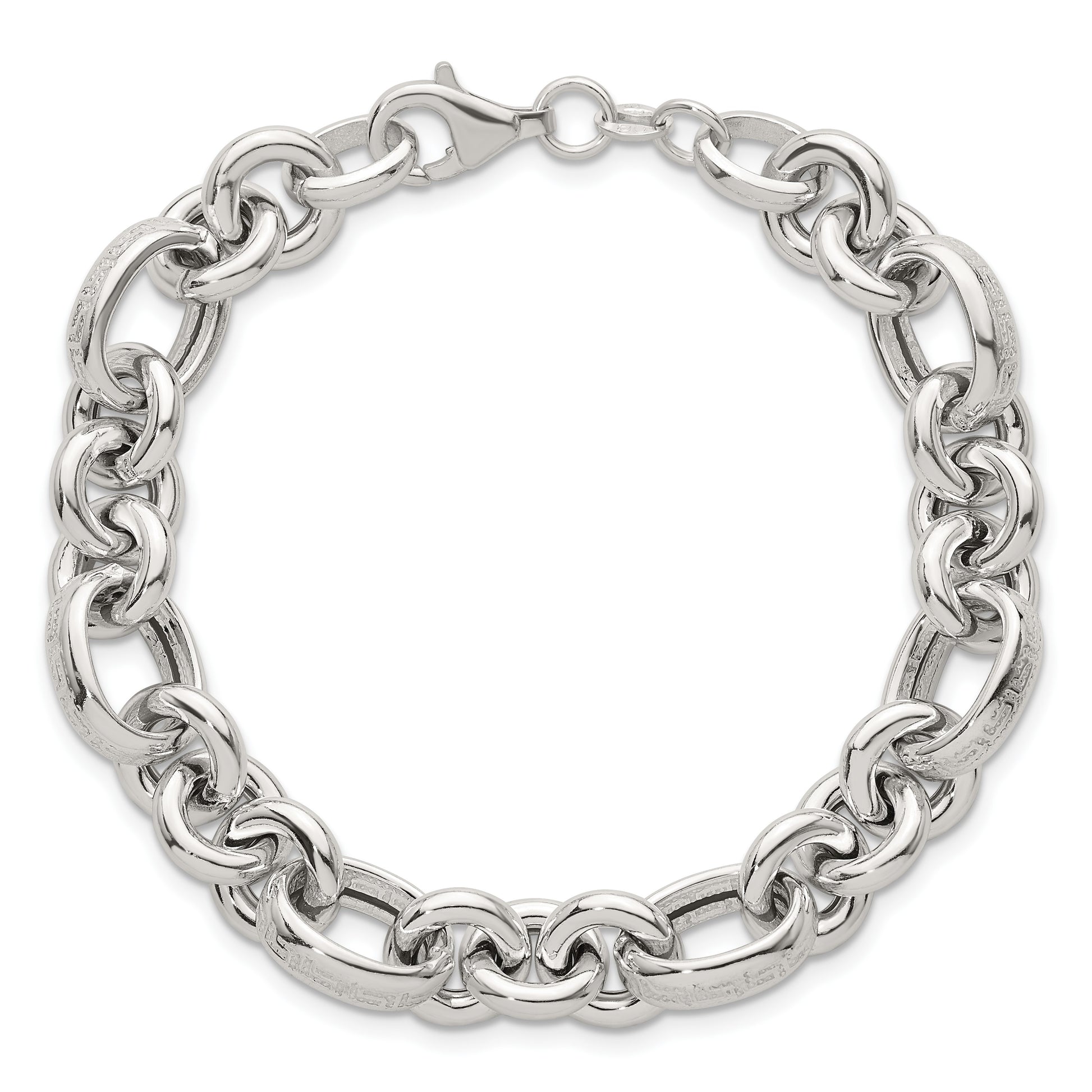 Sterling Silver Polished and Greek Key Links 7.5 inch Bracelet
