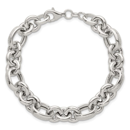 Sterling Silver Polished and Greek Key Links 7.5 inch Bracelet