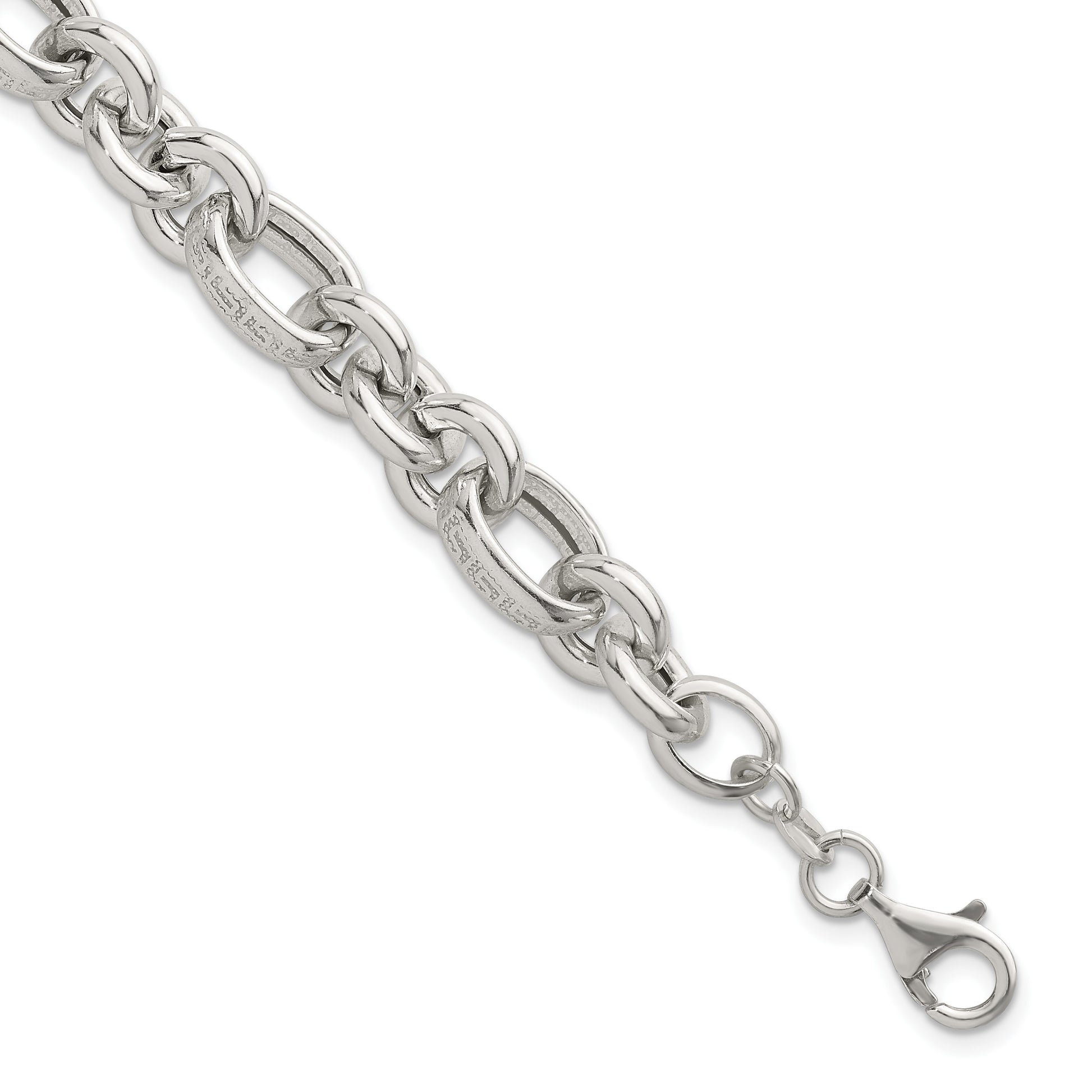 Sterling Silver Polished and Greek Key Links 7.5 inch Bracelet
