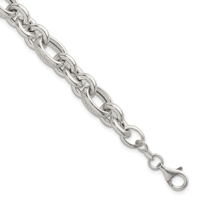 Sterling Silver Polished and Greek Key Links 7.5 inch Bracelet