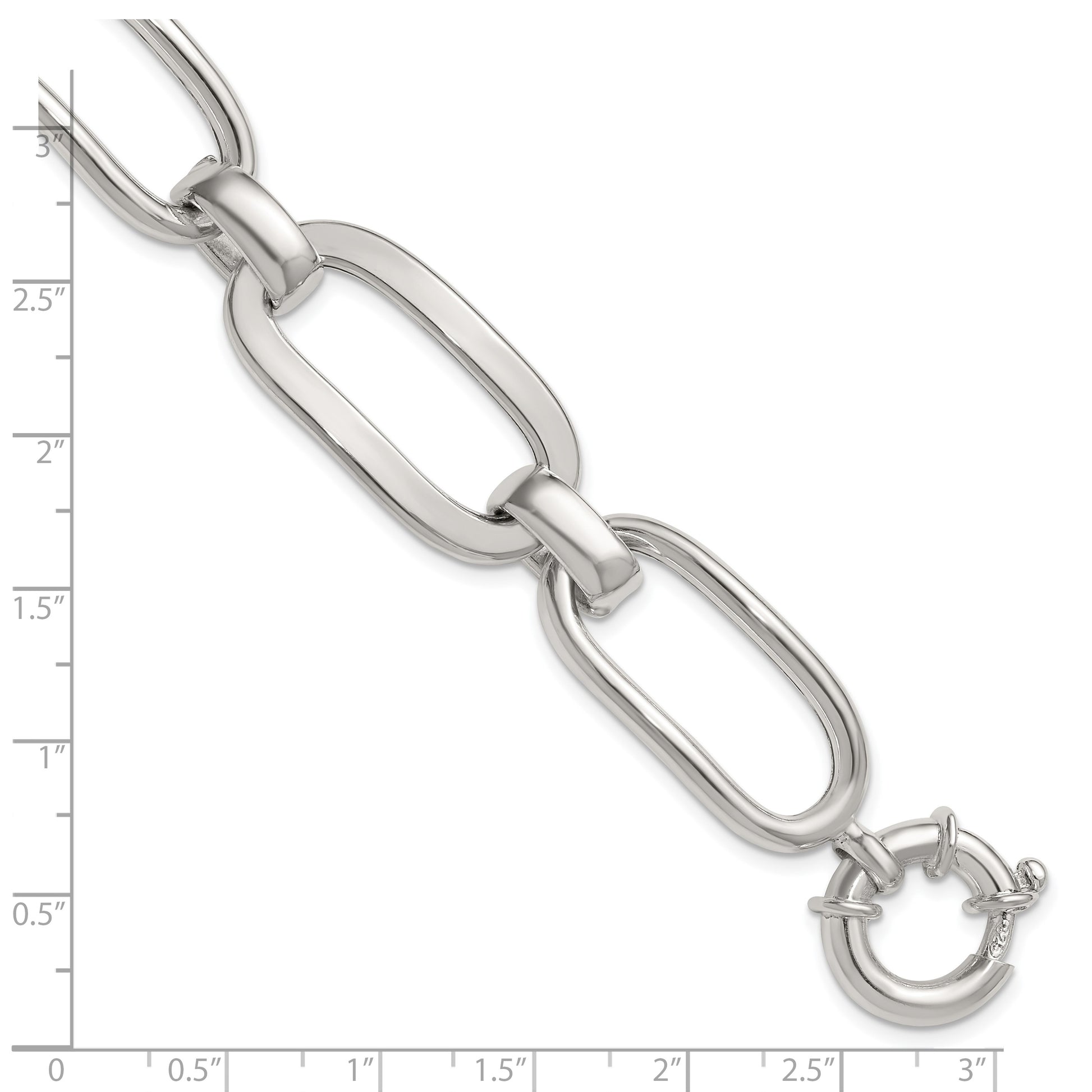 Sterling Silver Polished Long Oval and Round Link 7.5 inch Bracelet