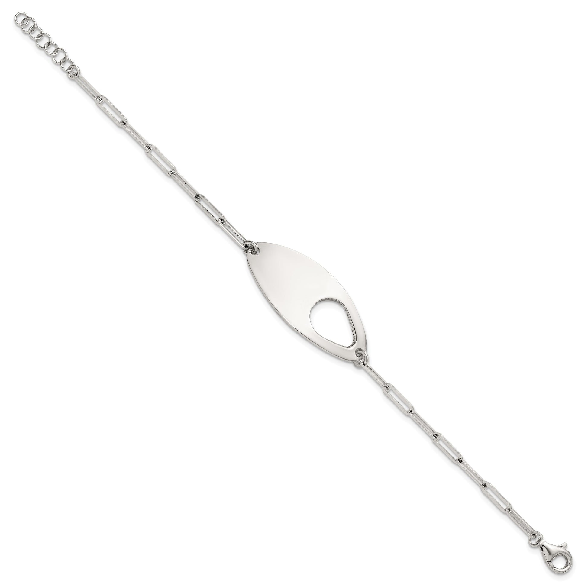Sterling Silver Fancy Geometric Center with Paperclip Link 7 inch with 0.5 inch Extension Bracelet
