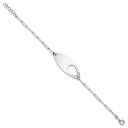 Sterling Silver Fancy Geometric Center with Paperclip Link 7 inch with 0.5 inch Extension Bracelet