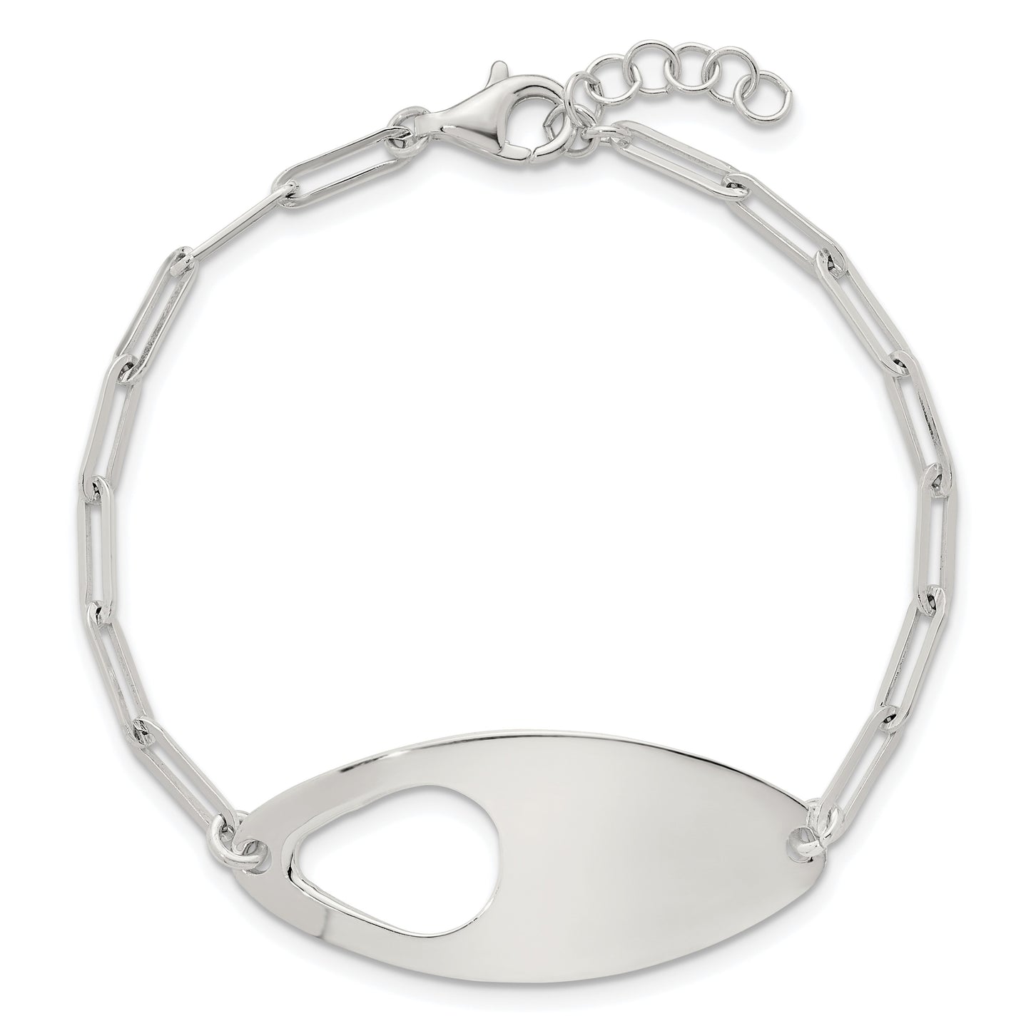 Sterling Silver Fancy Geometric Center with Paperclip Link 7 inch with 0.5 inch Extension Bracelet