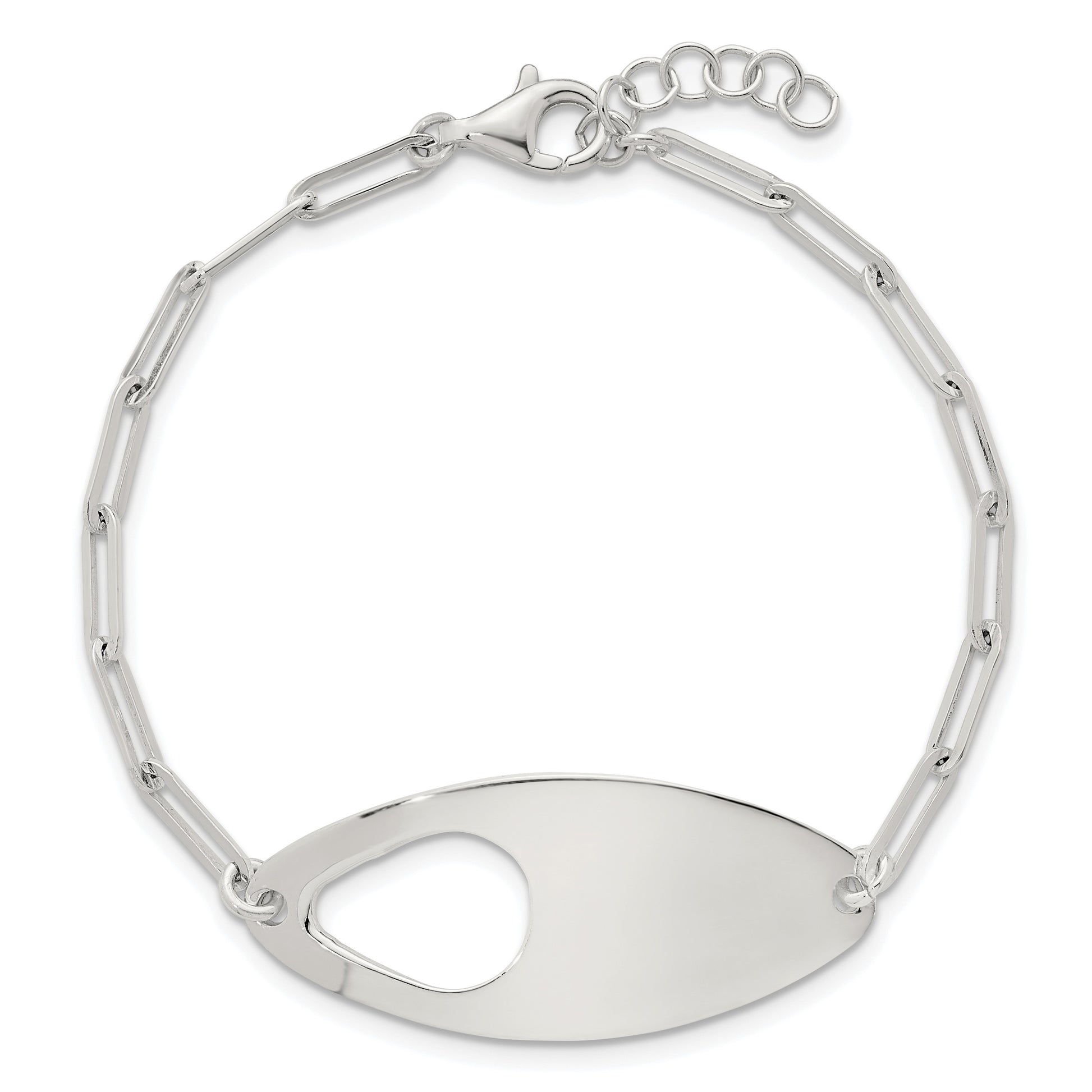 Sterling Silver Fancy Geometric Center with Paperclip Link 7 inch with 0.5 inch Extension Bracelet