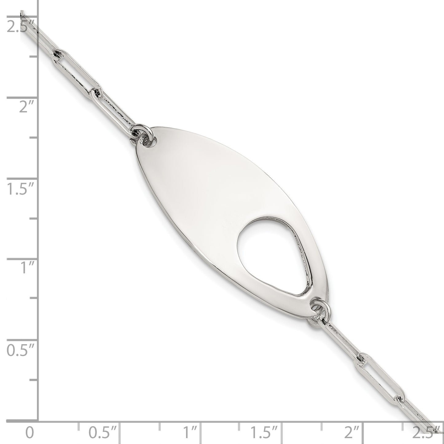 Sterling Silver Fancy Geometric Center with Paperclip Link 7 inch with 0.5 inch Extension Bracelet