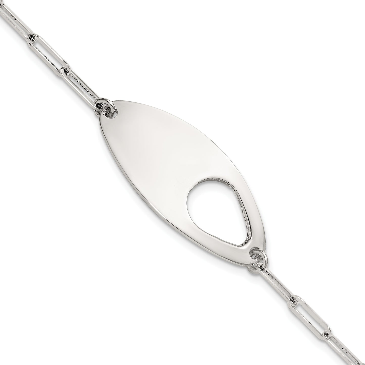Sterling Silver Fancy Geometric Center with Paperclip Link 7 inch with 0.5 inch Extension Bracelet