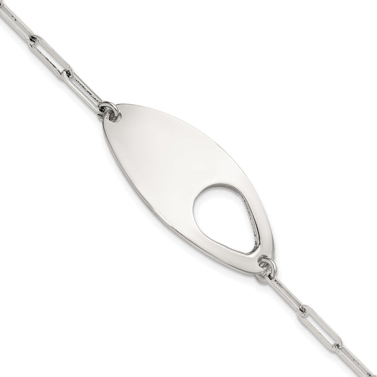 Sterling Silver Fancy Geometric Center with Paperclip Link 7 inch with 0.5 inch Extension Bracelet