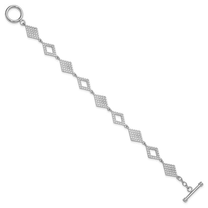 Sterling Silver Rhodium-plated Polished Diamond-Shape Textured 7.5 inch Toggle Bracelet
