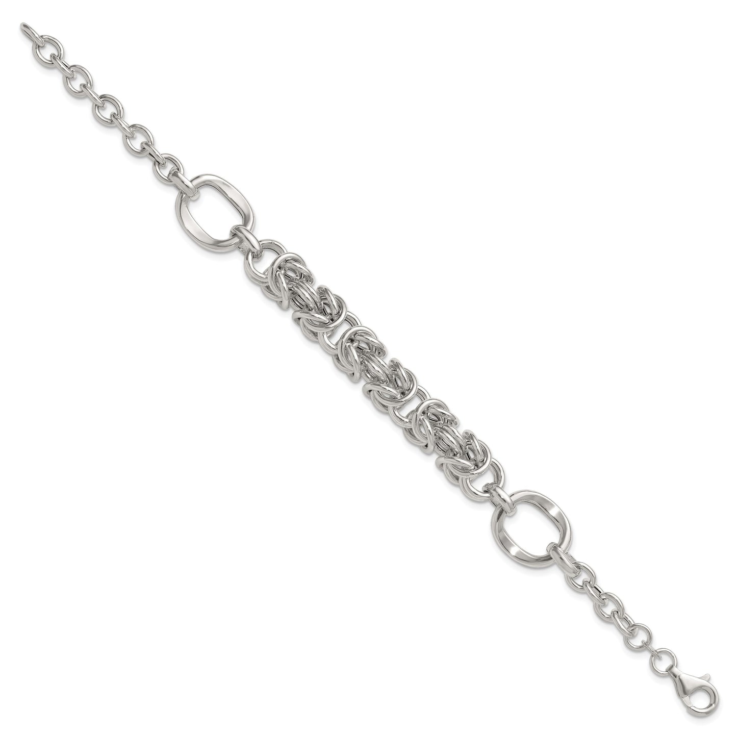 Sterling Silver Polished Fancy Byzantine Center 7.75 inch Bracelet