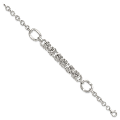Sterling Silver Polished Fancy Byzantine Center 7.75 inch Bracelet