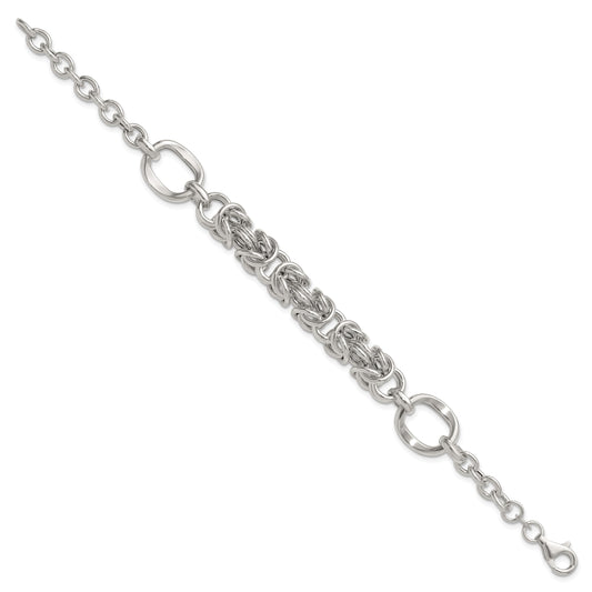 Sterling Silver Polished Fancy Byzantine Center 7.75 inch Bracelet