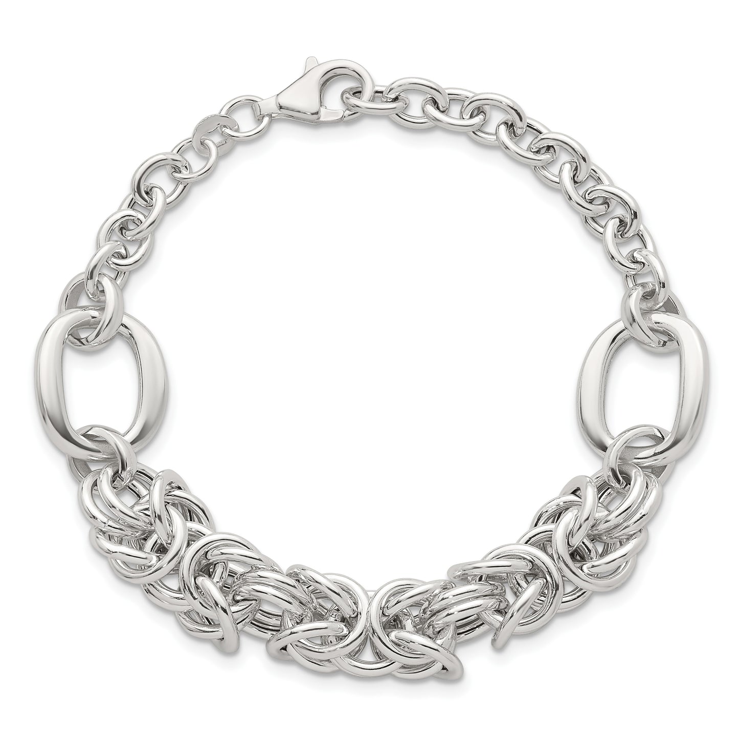 Sterling Silver Polished Fancy Byzantine Center 7.75 inch Bracelet