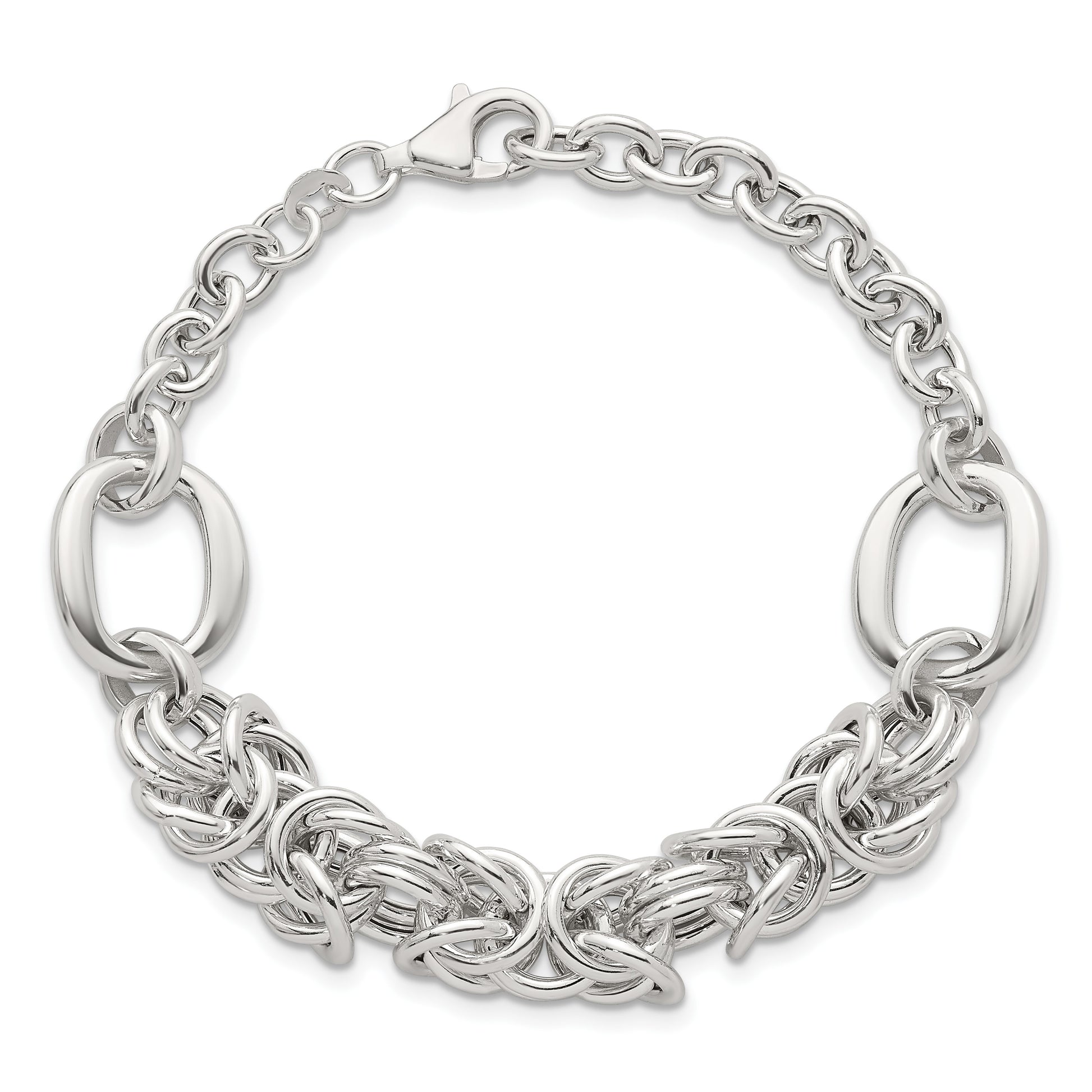 Sterling Silver Polished Fancy Byzantine Center 7.75 inch Bracelet