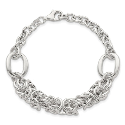 Sterling Silver Polished Fancy Byzantine Center 7.75 inch Bracelet