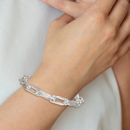Sterling Silver Polished Oval Double Link 7.5 inch with 1 inch Extender Bracelet