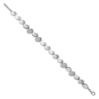 Sterling Silver Rhodium-plated Brushed and Polished Ovals 7.5 inch with 0.5 inch Extension Bracelet
