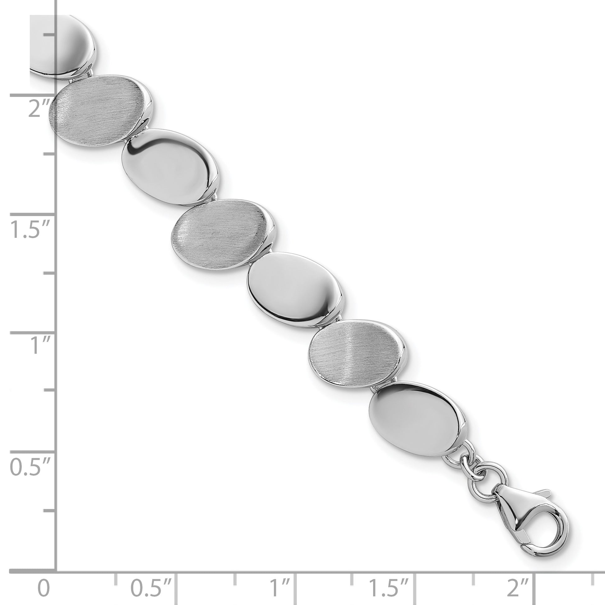 Sterling Silver Rhodium-plated Brushed and Polished Ovals 7.5 inch with 0.5 inch Extension Bracelet