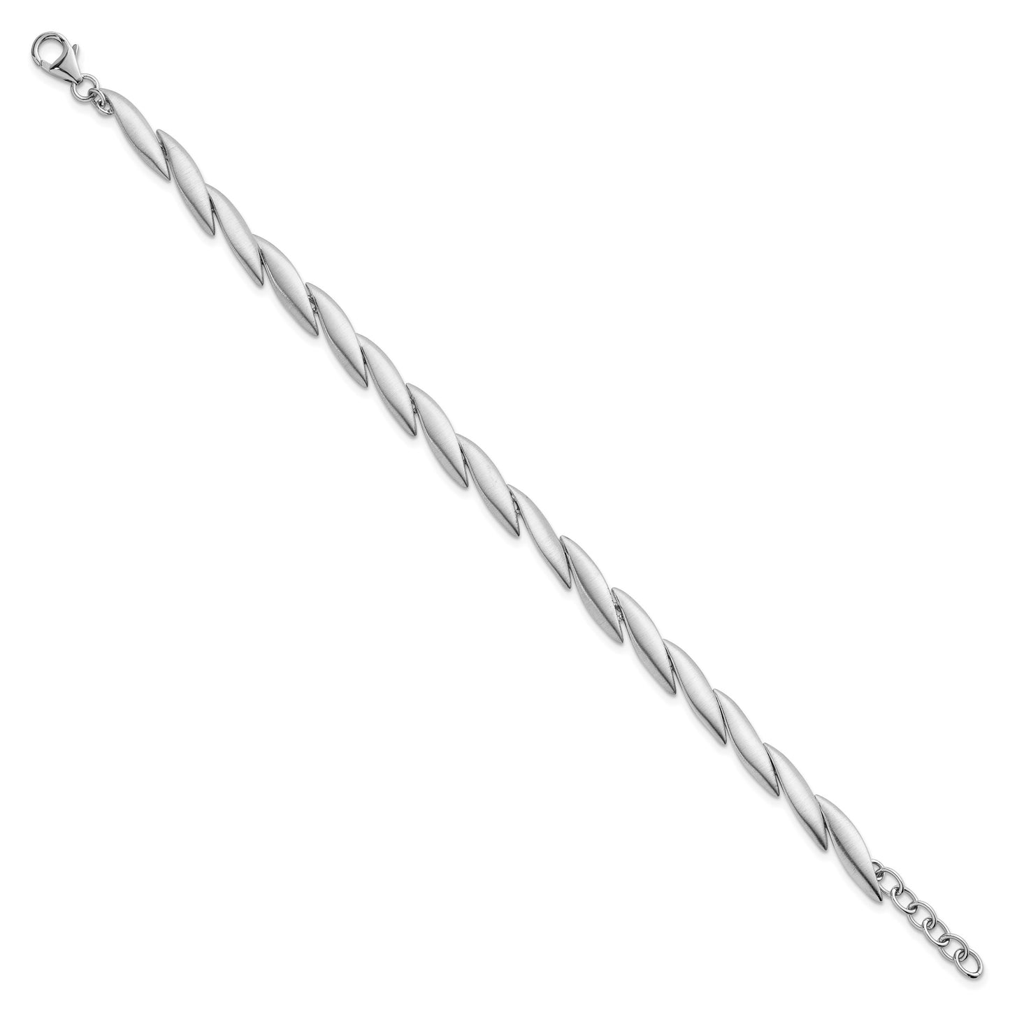 Sterling Silver Rhodium-plated Brushed Fancy 7 inch with 0.5 inch Extension Bracelet