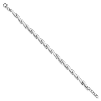 Sterling Silver Rhodium-plated Brushed Fancy 7 inch with 0.5 inch Extension Bracelet