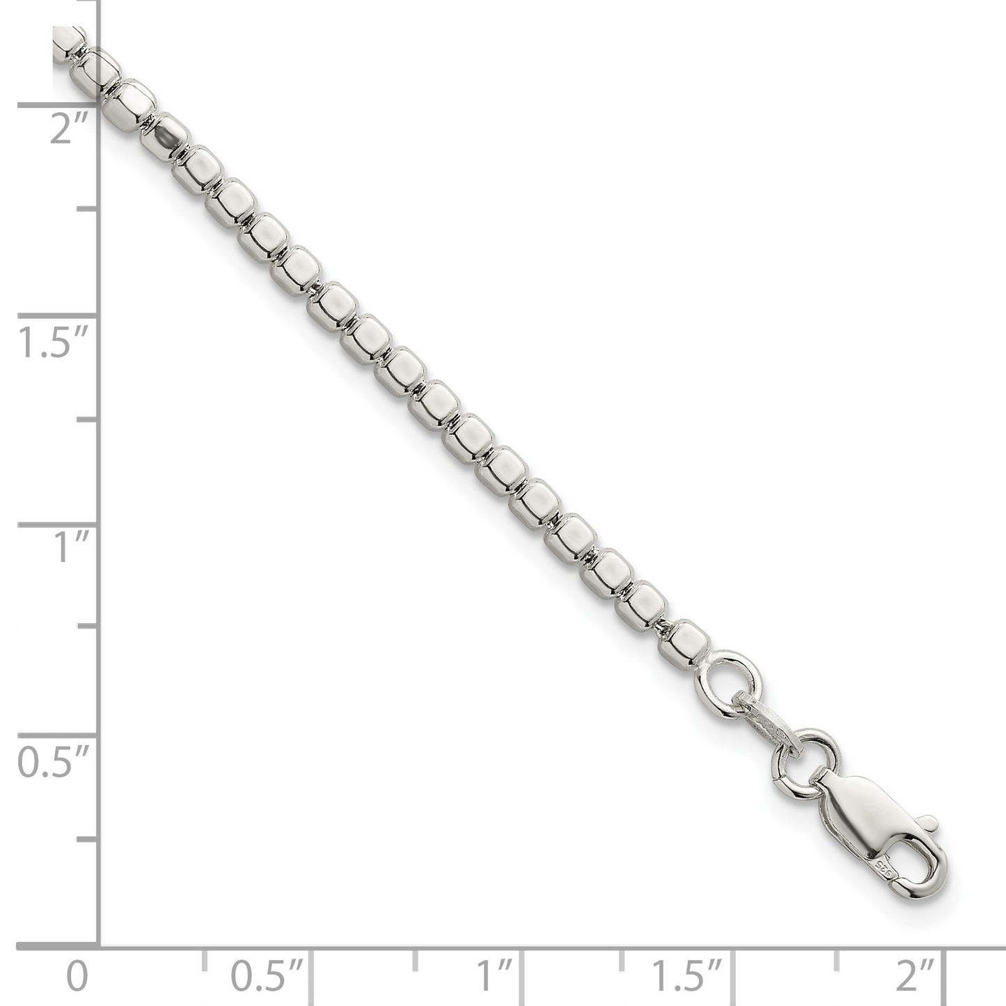 Sterling Silver Polished and Square Beaded 7 Inch with 1 Inch Extension Bracelet
