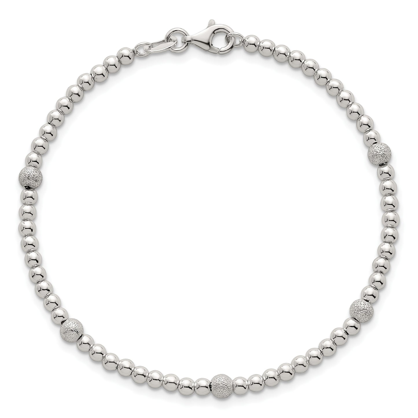 Sterling Silver Polished and Textured Beaded 7.5 inch 5-Station Bracelet