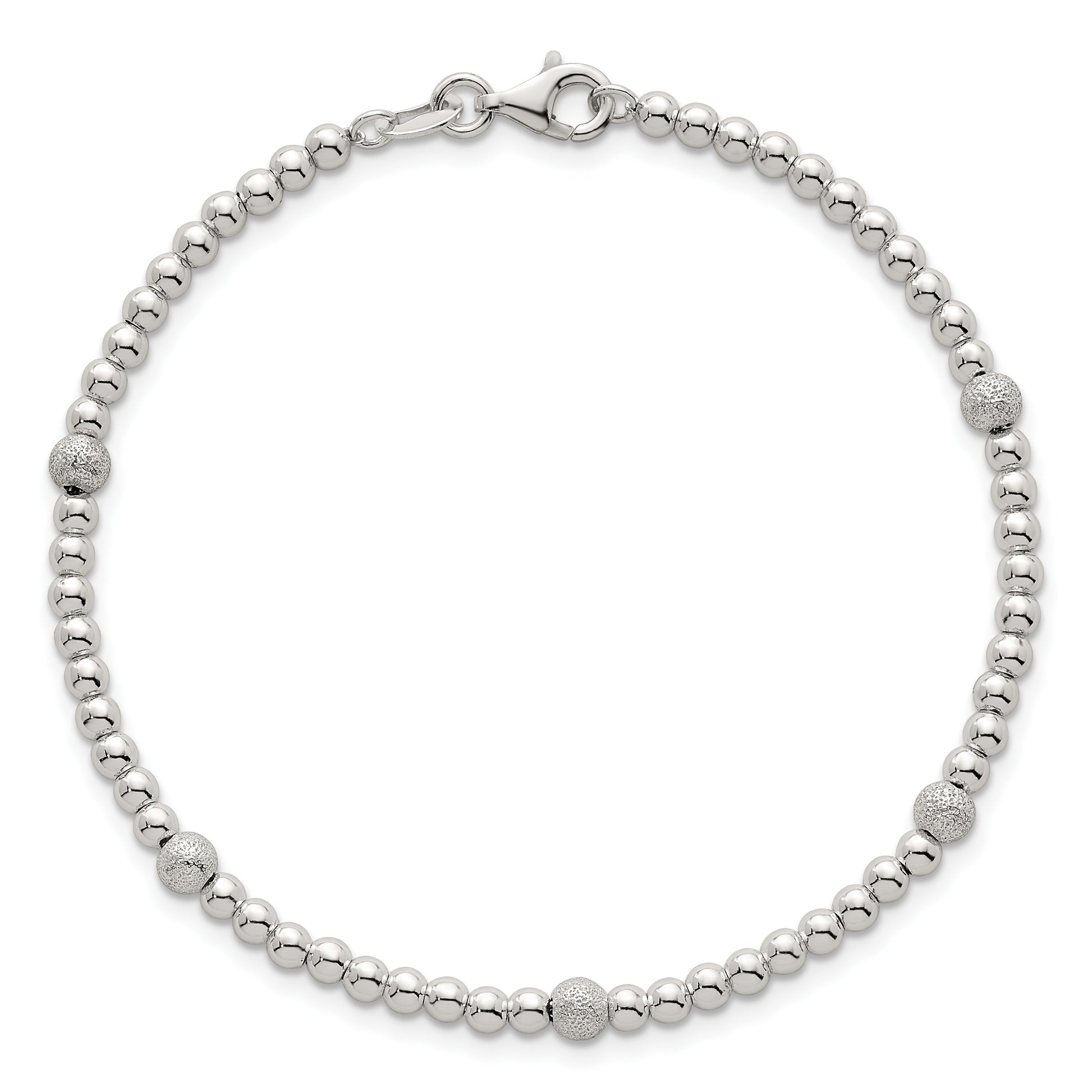 Sterling Silver Polished and Textured Beaded 7.5 inch 5-Station Bracelet